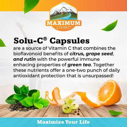 Maximum Living Solu-C with Green Tea - 120 Capsules | Vitamin C & Bioflavonoids