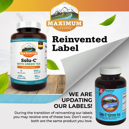 Maximum Living Solu-C with Green Tea - 120 Capsules | Vitamin C & Bioflavonoids
