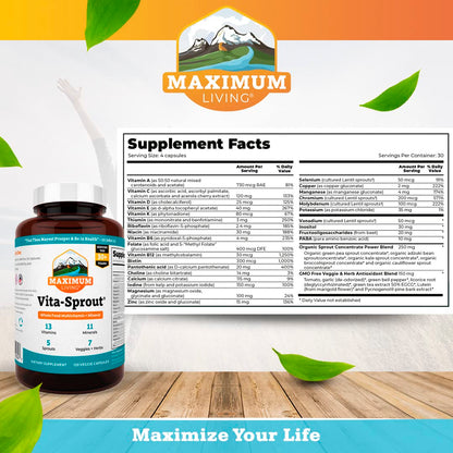 Maximum Living Vita-Sprout Whole-Food Multivitamin & Phytonutrient Blend - 120 Capsules