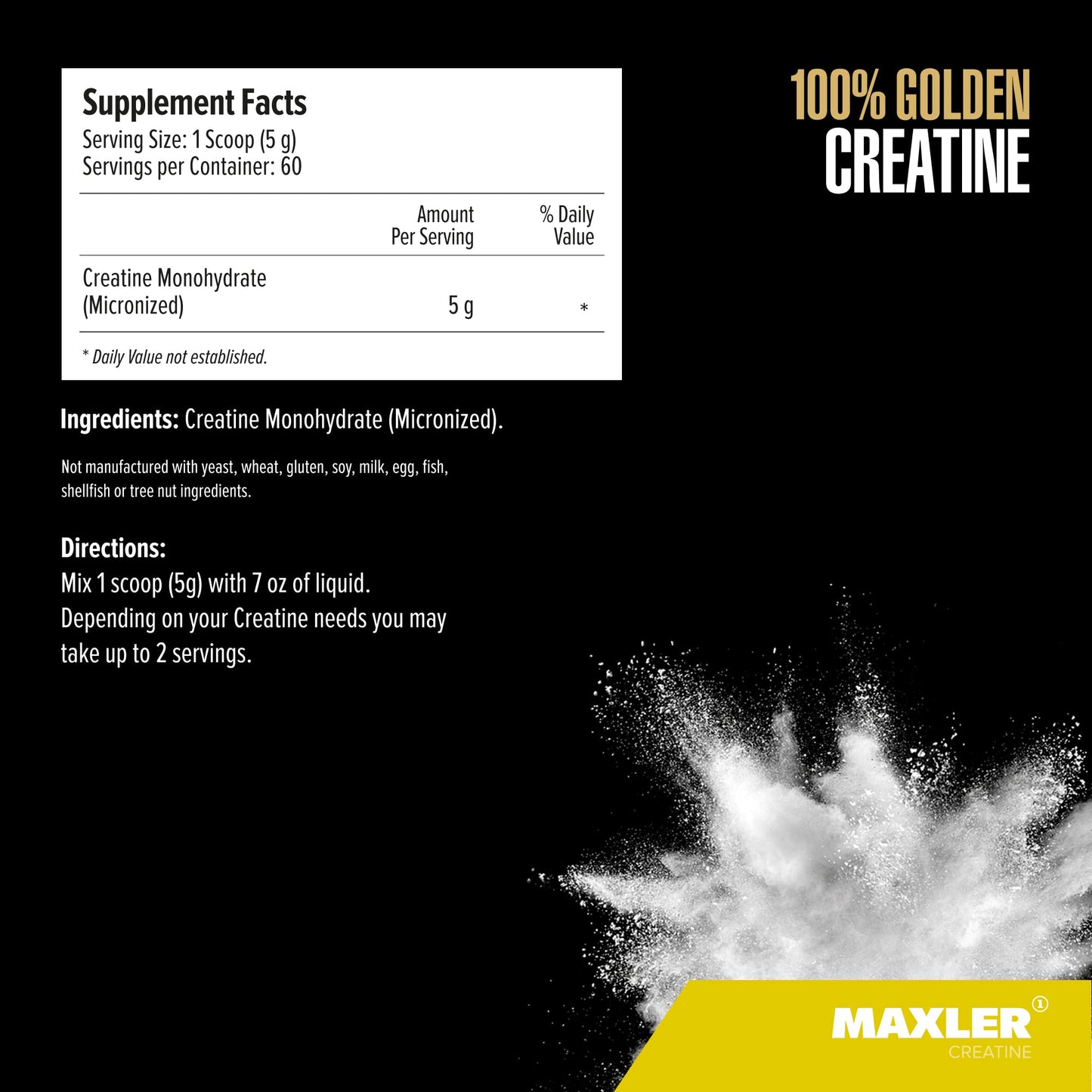 Maxler 100% Golden Creatine – Micronized Creatine Monohydrate Powder 300 g | Gluten Free, Unflavored, Vegan