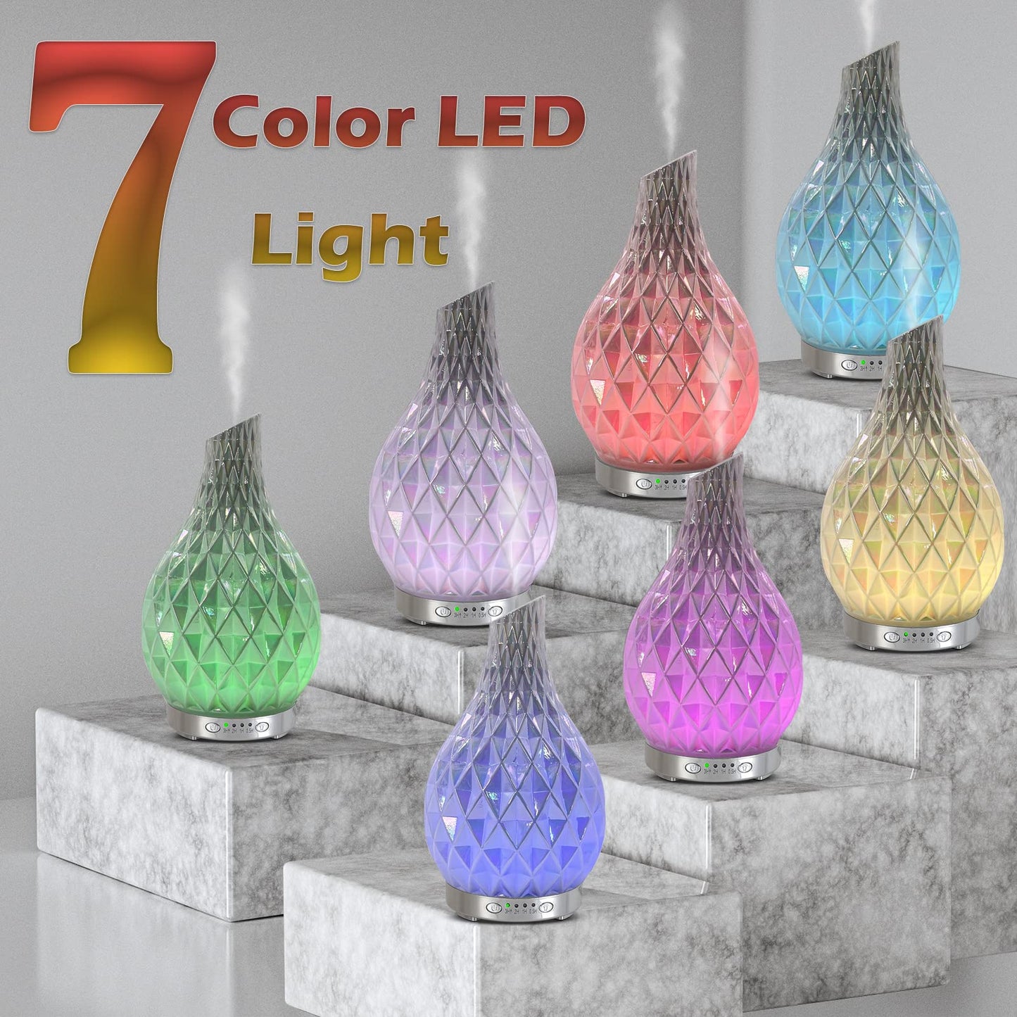 MAXWINER Essential Oil Diffuser – Handmade Art Glass, Ultrasonic Humidifier, 7-Color LED Lights, 120ml
