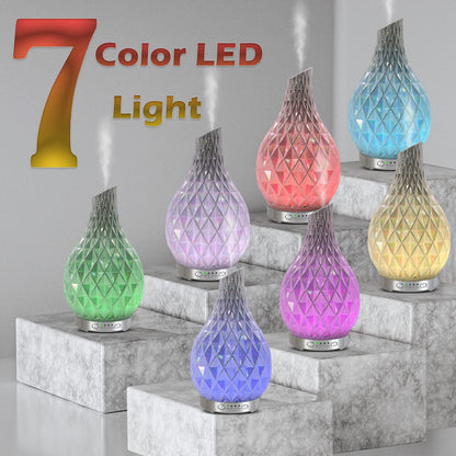 MAXWINER Essential Oil Diffuser – Handmade Art Glass, Ultrasonic Humidifier, 7-Color LED Lights, 120ml