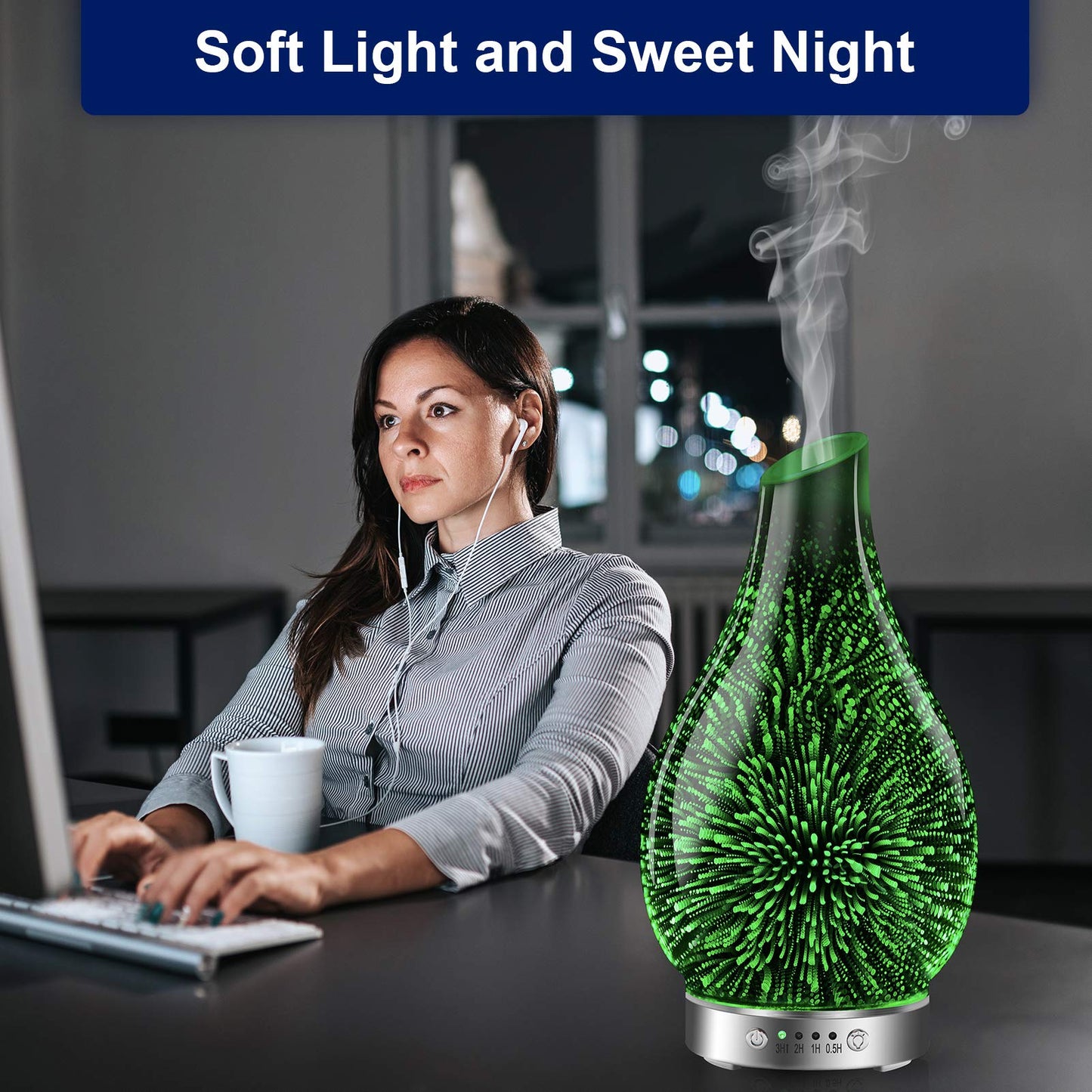 MAXWINER 120ml Ultrasonic 3D Glass Essential Oil Diffuser – Auto Shut-Off, 7 Color LED