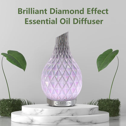 MAXWINER Essential Oil Diffuser – Handmade Art Glass, Ultrasonic Humidifier, 7-Color LED Lights, 120ml