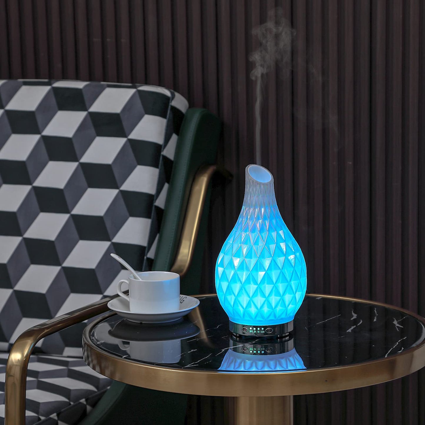 MAXWINER Essential Oil Diffuser – Handmade Art Glass, Ultrasonic Humidifier, 7-Color LED Lights, 120ml
