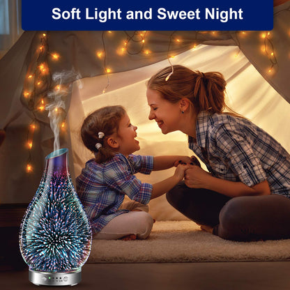 MAXWINER 120ml Ultrasonic 3D Glass Essential Oil Diffuser – Auto Shut-Off, 7 Color LED