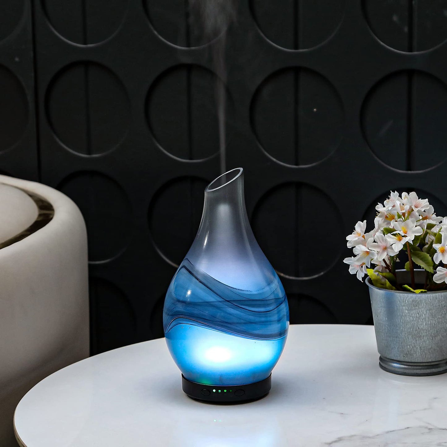 MAXWINER Essential Oil Diffuser – Handmade Art Glass, 7 Color Lights, Auto Shut-Off, 120ml