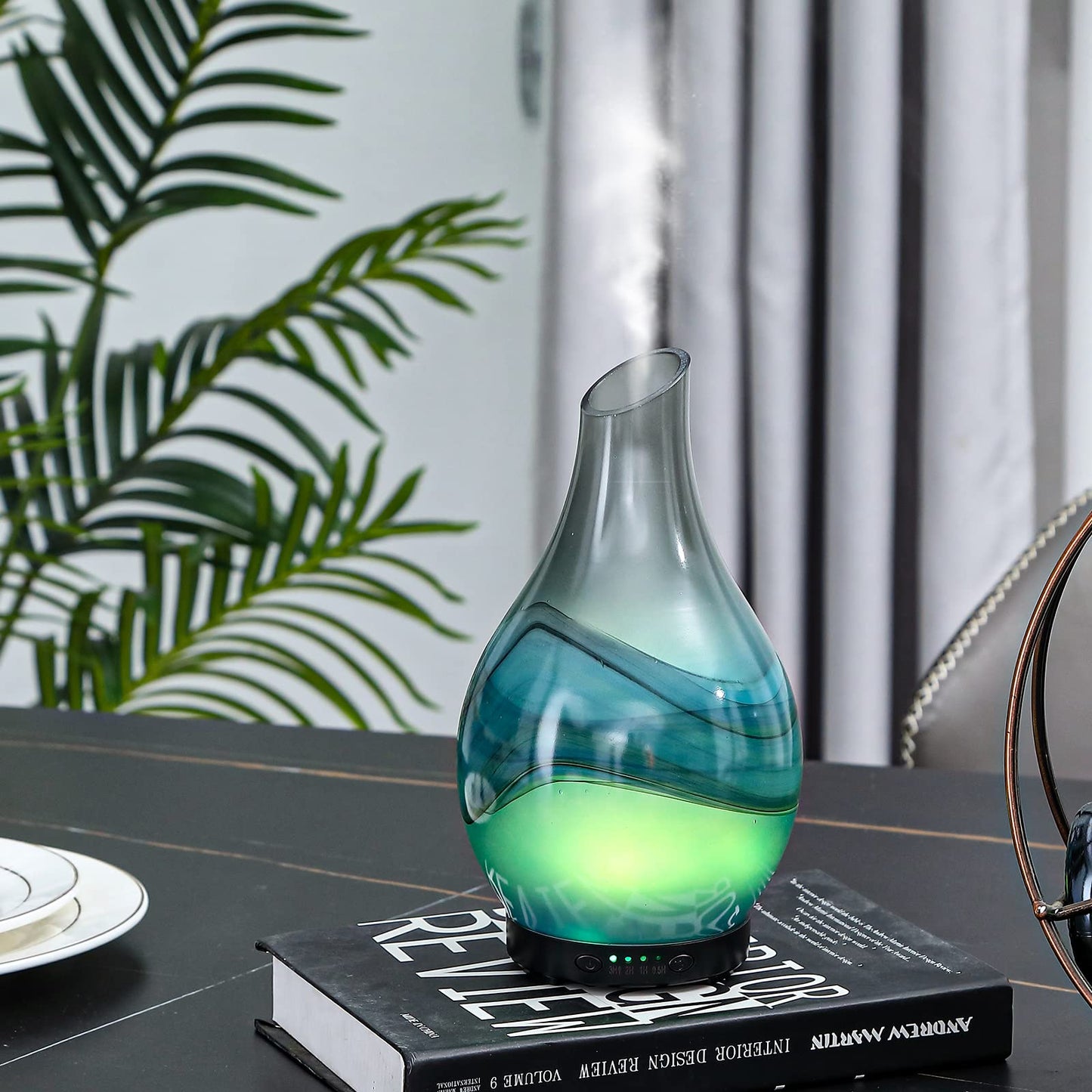 MAXWINER Essential Oil Diffuser – Handmade Art Glass, 7 Color Lights, Auto Shut-Off, 120ml