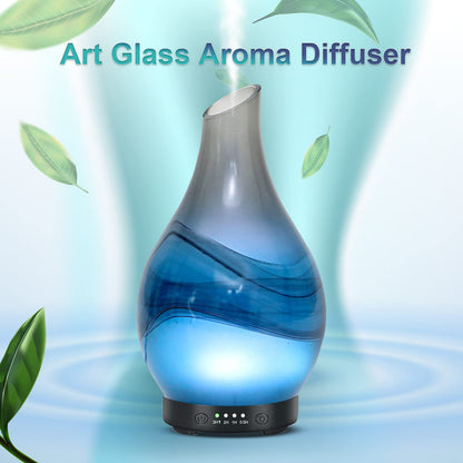 MAXWINER Essential Oil Diffuser – Handmade Art Glass, 7 Color Lights, Auto Shut-Off, 120ml