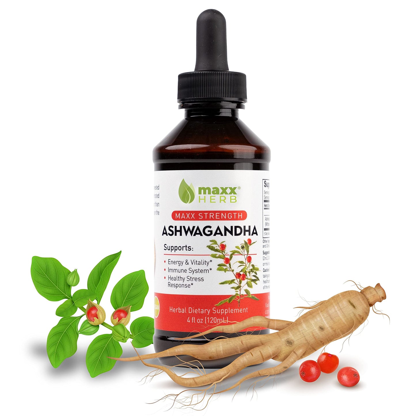 Maxx Herb Ashwagandha Extract – Max Strength Liquid Tincture, 4 oz (60 Servings)