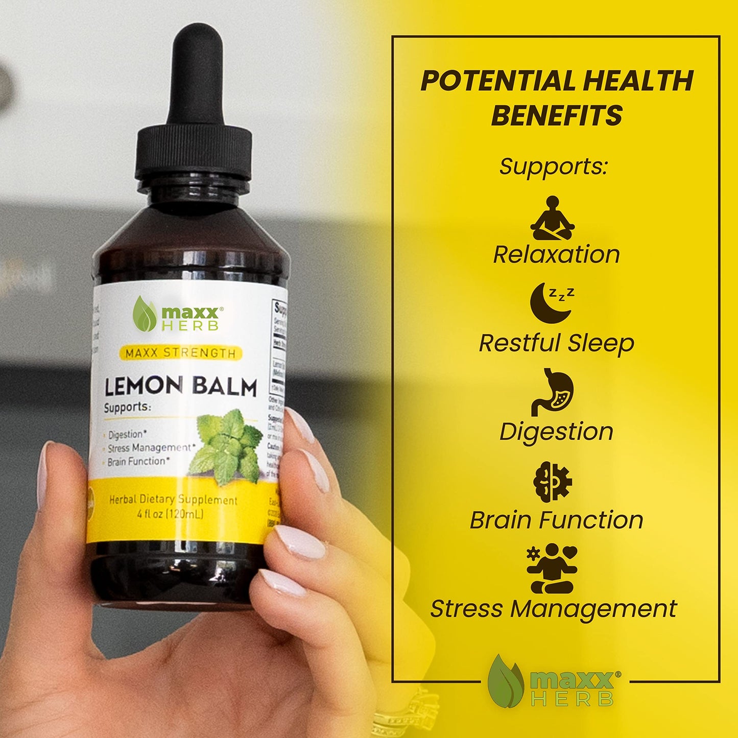 Maxx Herb Lemon Balm Extract – Max Strength Tincture (4 oz, 4 Bottles)