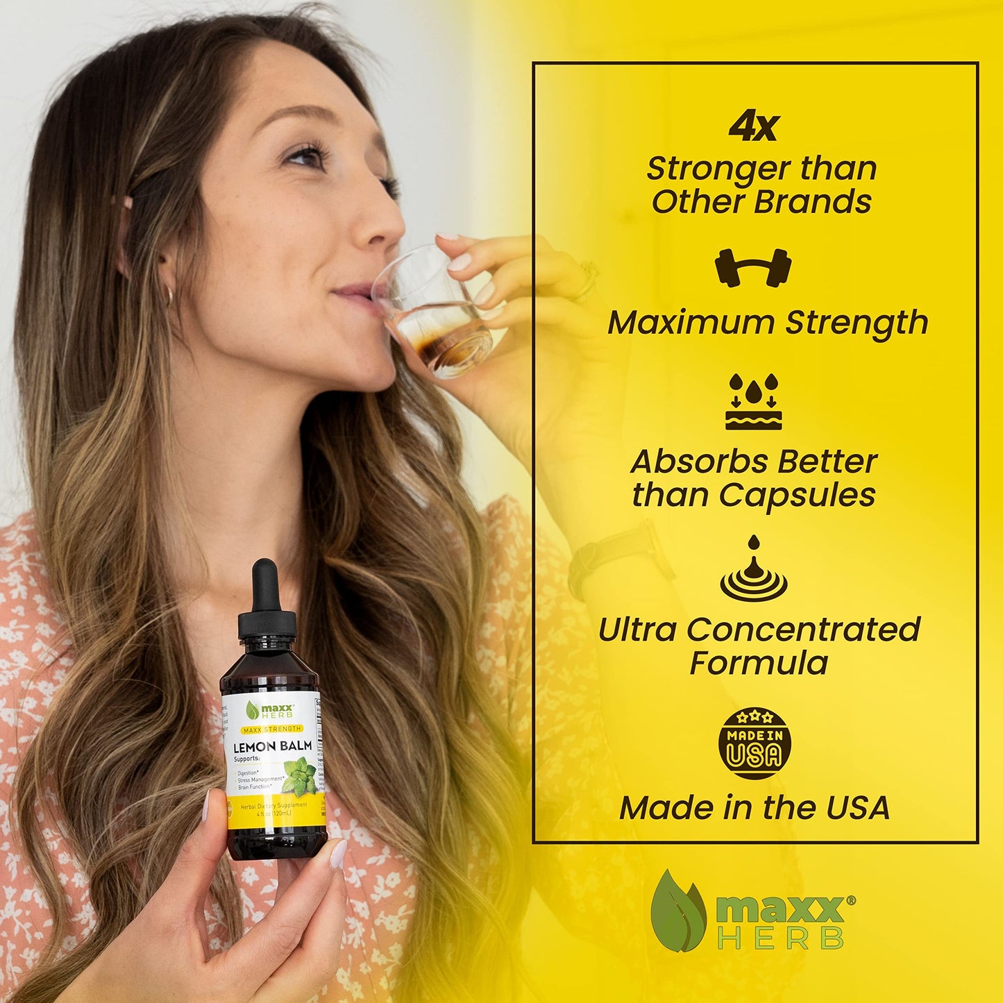 Maxx Herb Lemon Balm Extract | Max Strength Liquid Tincture (Alcohol Free) | 4 oz