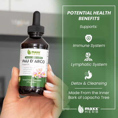 Maxx Herb PAU D'Arco Tincture - Max Strength PAU D'Arco Extract for Immune Support - 4 Oz Bottle
