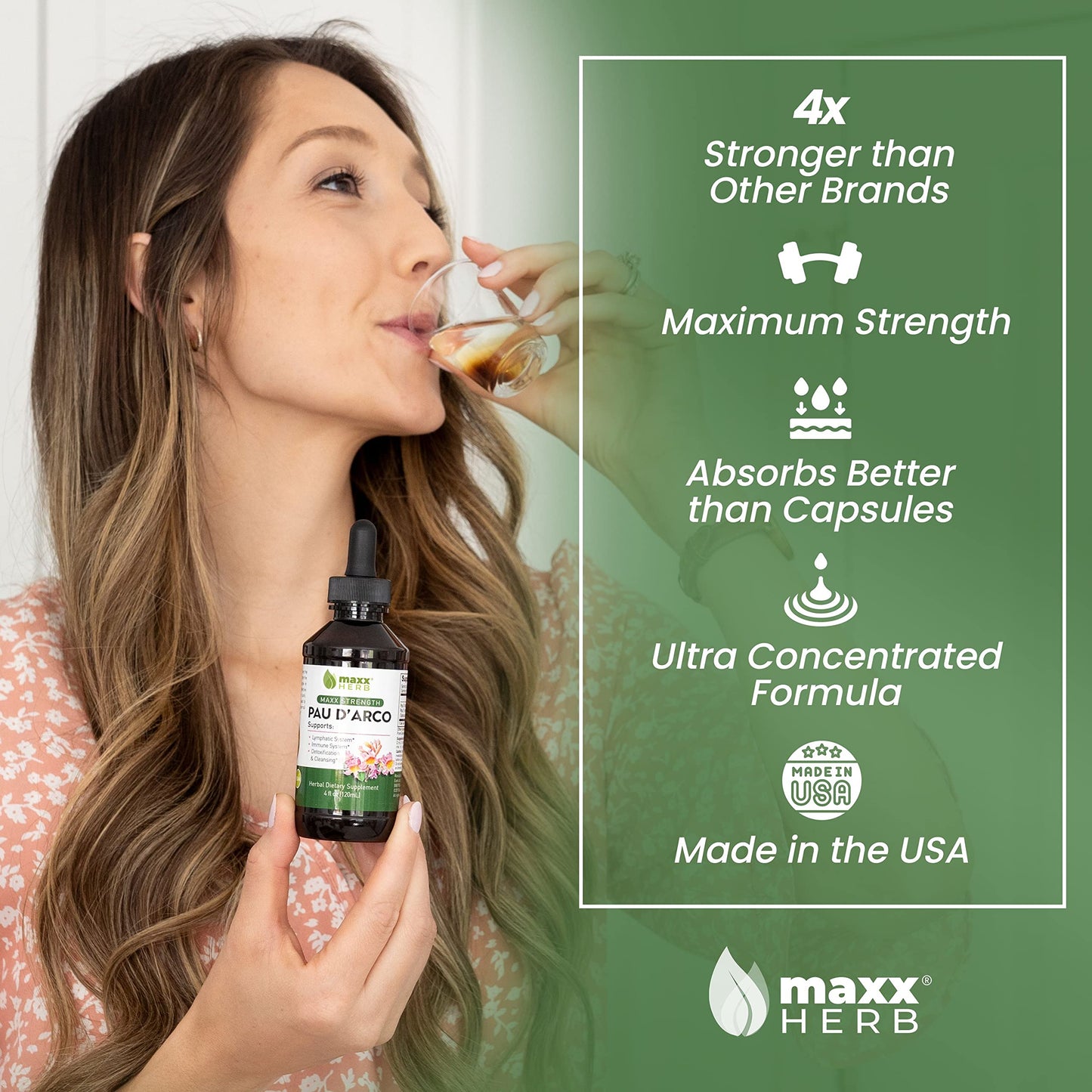 Maxx Herb PAU D'Arco Tincture - Max Strength PAU D'Arco Extract for Immune Support - 4 Oz Bottle