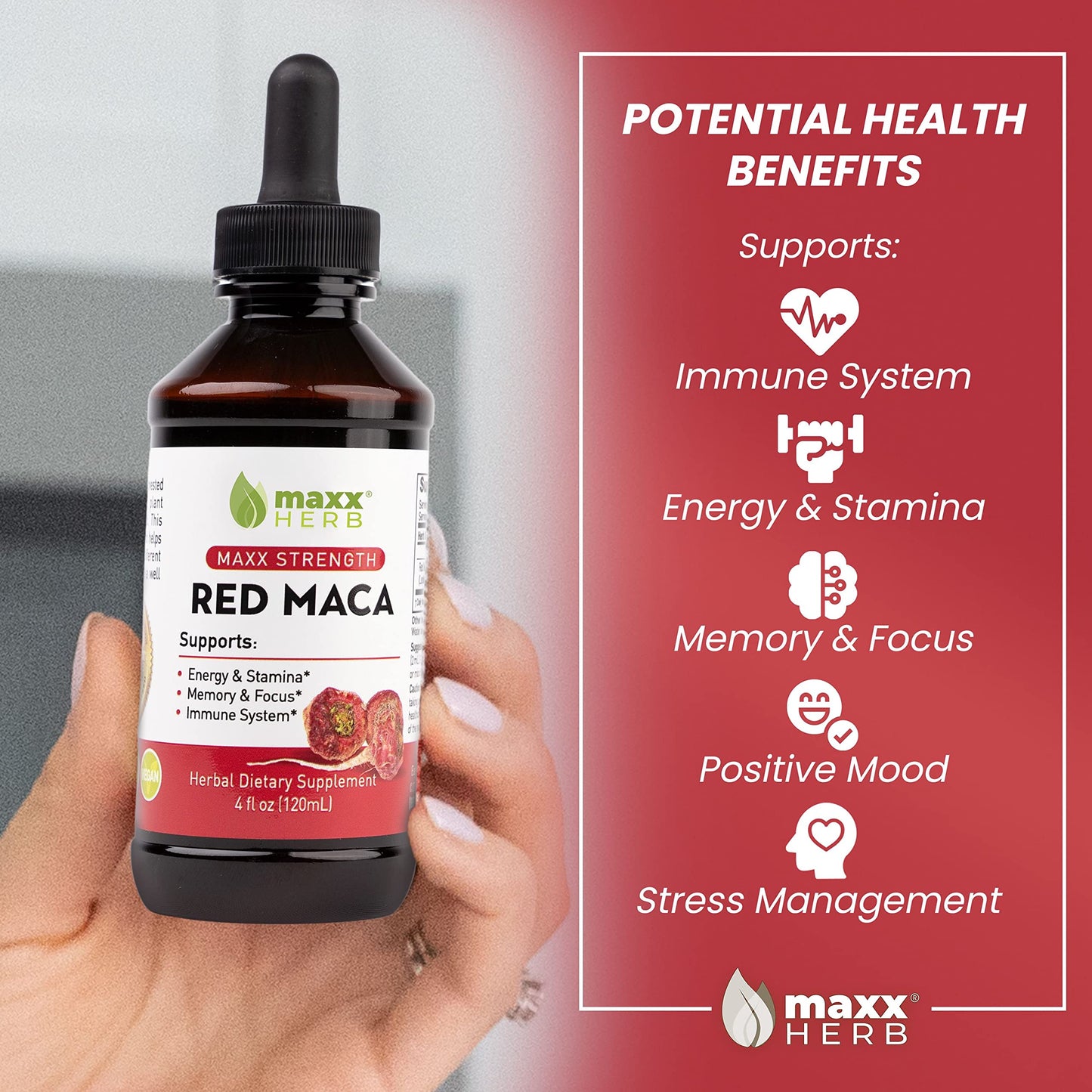 Maxx Herb Red Maca Root Extract | Max Strength Liquid Drops 4oz
