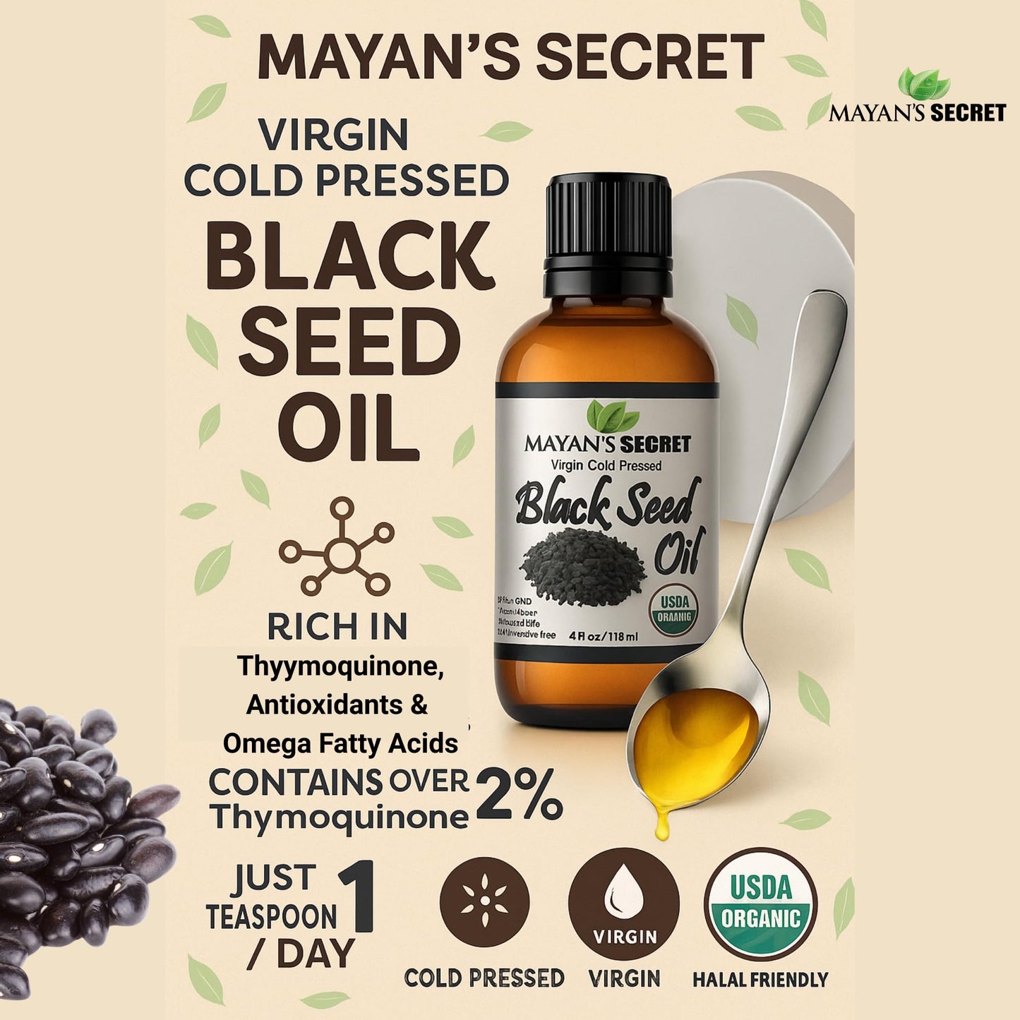 Mayan's Secret 4oz Cold-Pressed Black Cumin Seed Oil – Organic Virgin Nigella Sativa