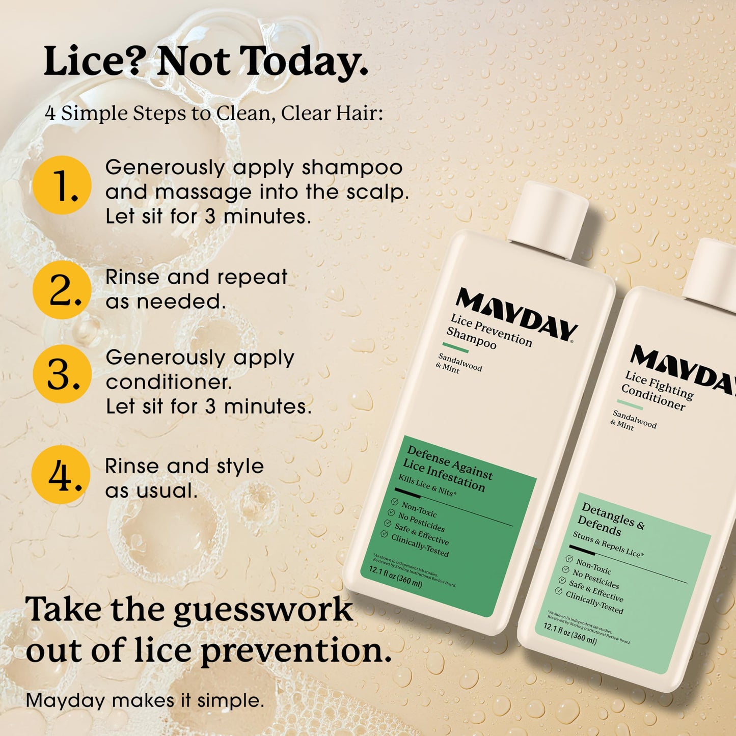MAYDAY Daily Lice Routine Bundle – Non-Toxic 12oz Shampoo & 12oz Conditioner | Sandalwood & Mint