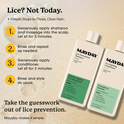 MAYDAY Daily Lice Routine Bundle – Non-Toxic 12oz Shampoo & 12oz Conditioner | Sandalwood & Mint