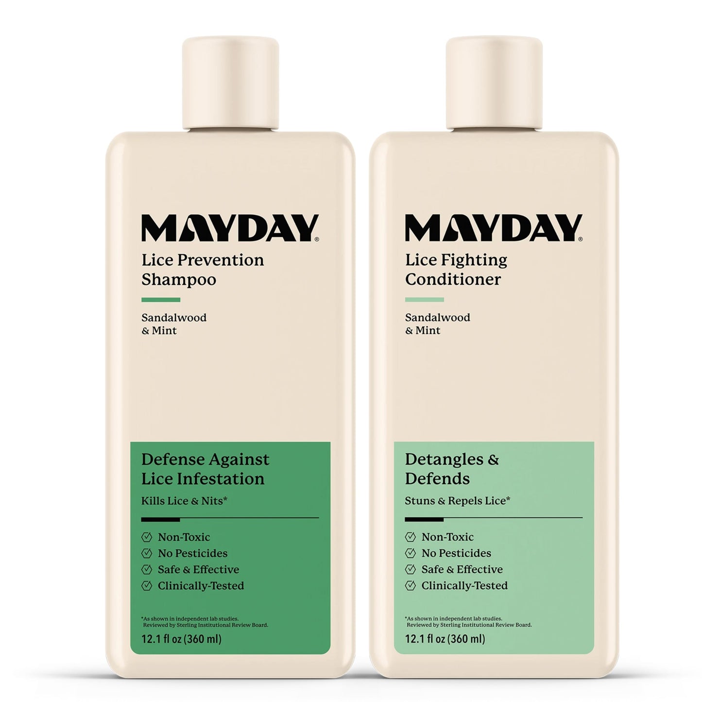 MAYDAY Daily Lice Routine Bundle – Non-Toxic 12oz Shampoo & 12oz Conditioner | Sandalwood & Mint
