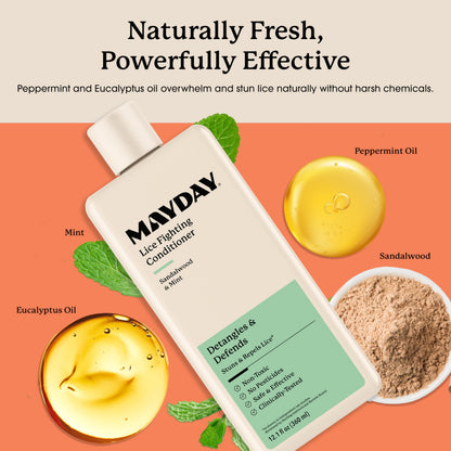 MAYDAY Lice Fighting Conditioner – Sandalwood & Mint | Non-Toxic, Pesticide-Free, 12.1oz (360ml)