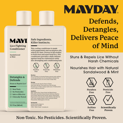 MAYDAY Lice Fighting Conditioner – Sandalwood & Mint | Non-Toxic, Pesticide-Free, 12.1oz (360ml)