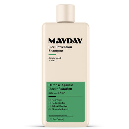 MAYDAY Lice Prevention Shampoo: Sandalwood & Mint, Non-Toxic (12oz)