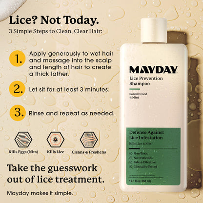 MAYDAY Lice Prevention Shampoo: Sandalwood & Mint, Non-Toxic (12oz)