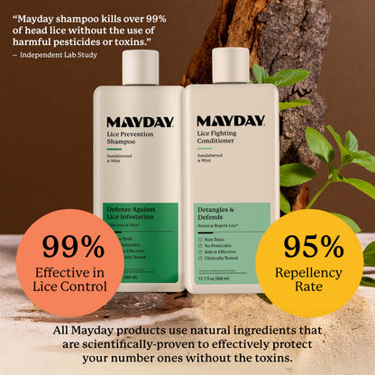 MAYDAY Daily Lice Routine Bundle – Non-Toxic 12oz Shampoo & 12oz Conditioner | Sandalwood & Mint