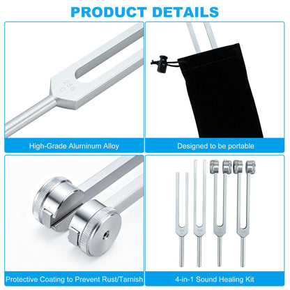 Mayful Tuning Forks for Healing Set – 128Hz, 136Hz, 256Hz, 384Hz with Activator