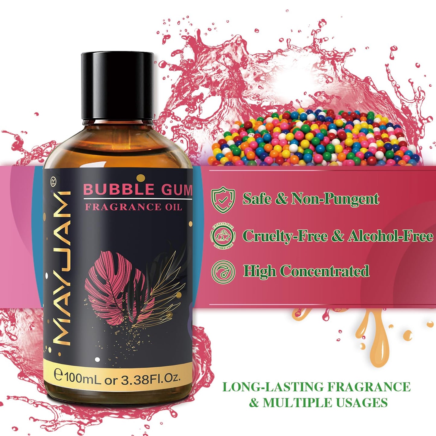 MAYJAM Bubble Gum Fragrance Oil 100ml | Glass Dropper for Diffusers, Soap & Candles