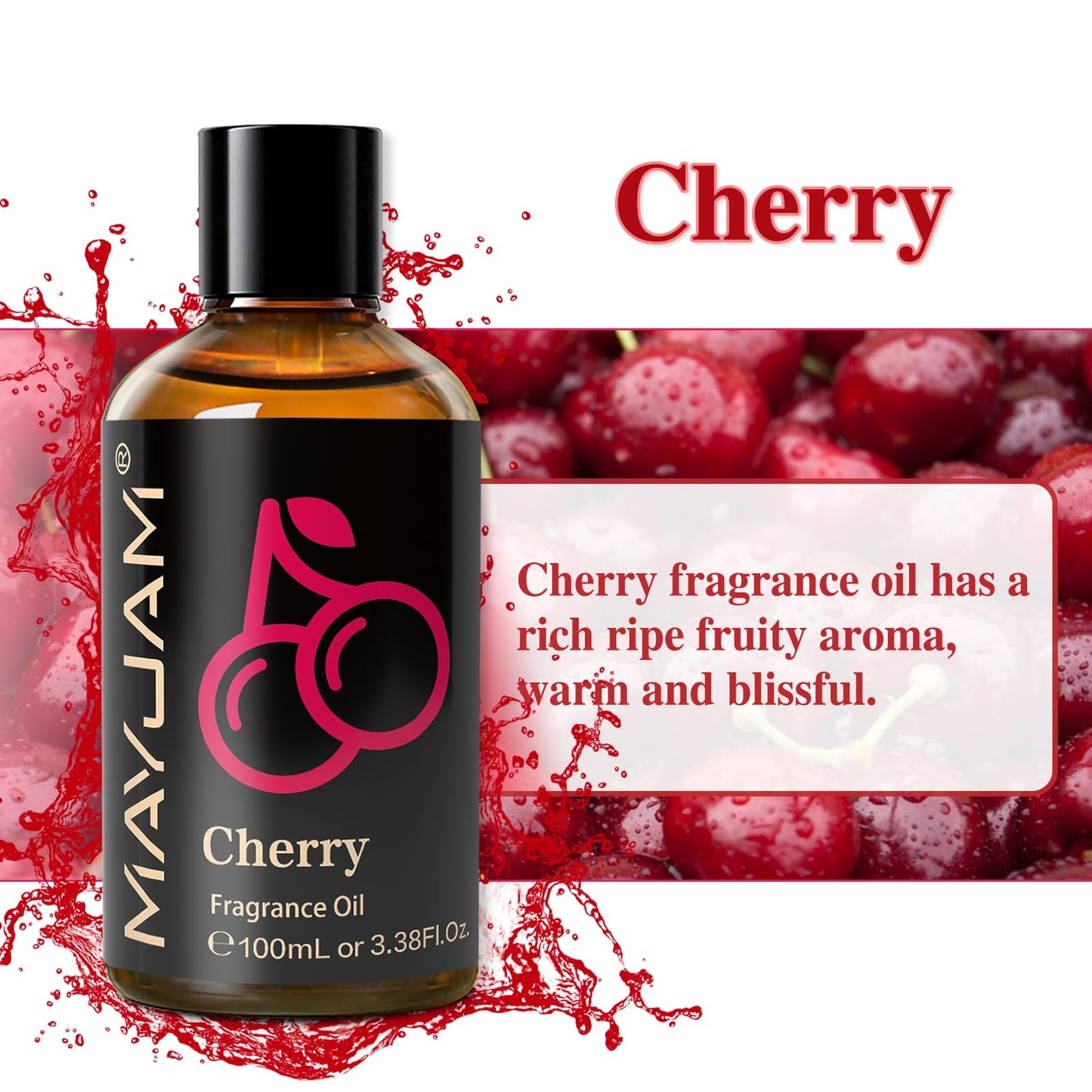 MAYJAM Cherry Fragrance Oil 100ml | Long-Lasting Diffuser Oil with Glass Dropper