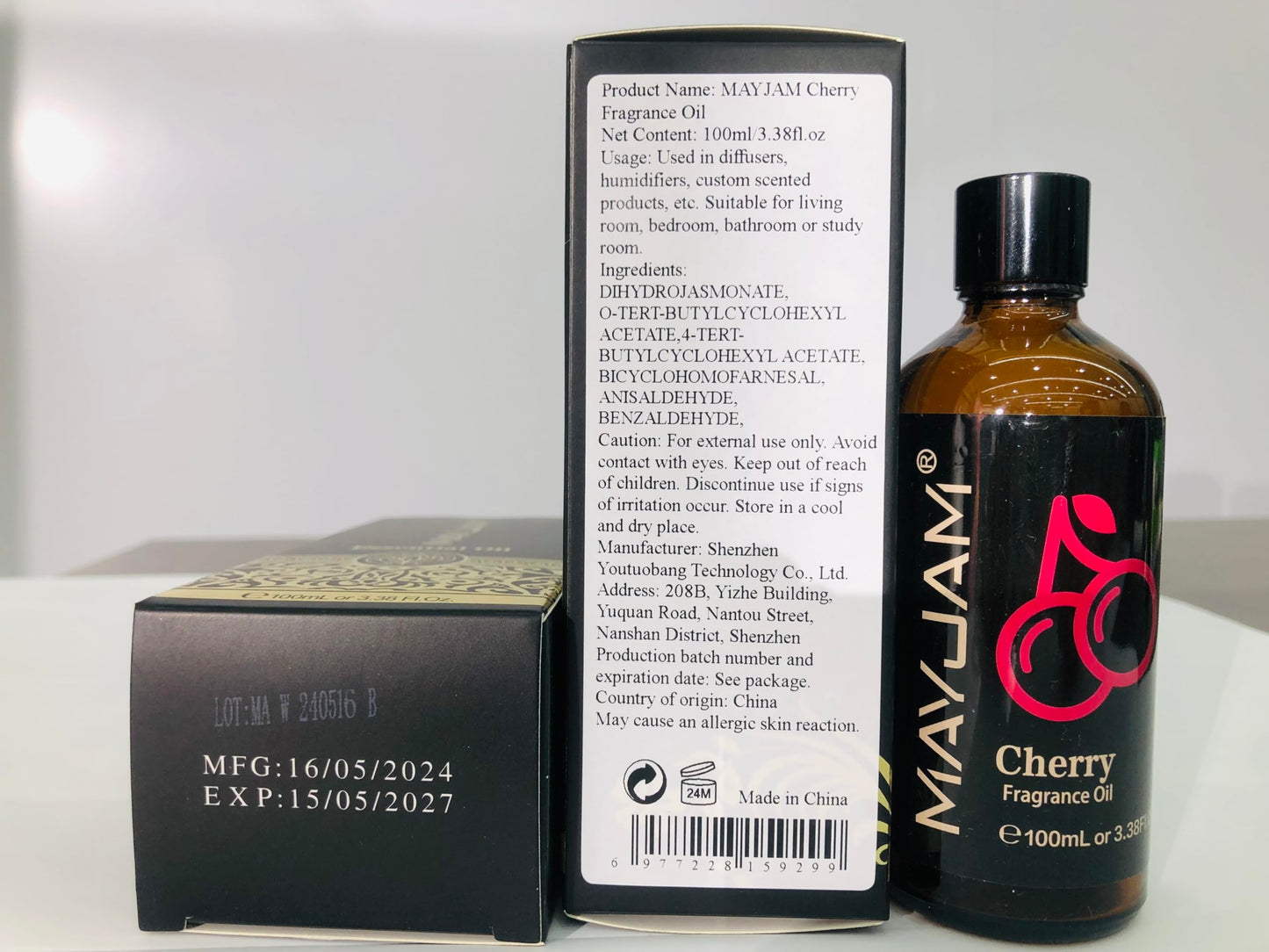 MAYJAM Cherry Fragrance Oil 100ml | Long-Lasting Diffuser Oil with Glass Dropper