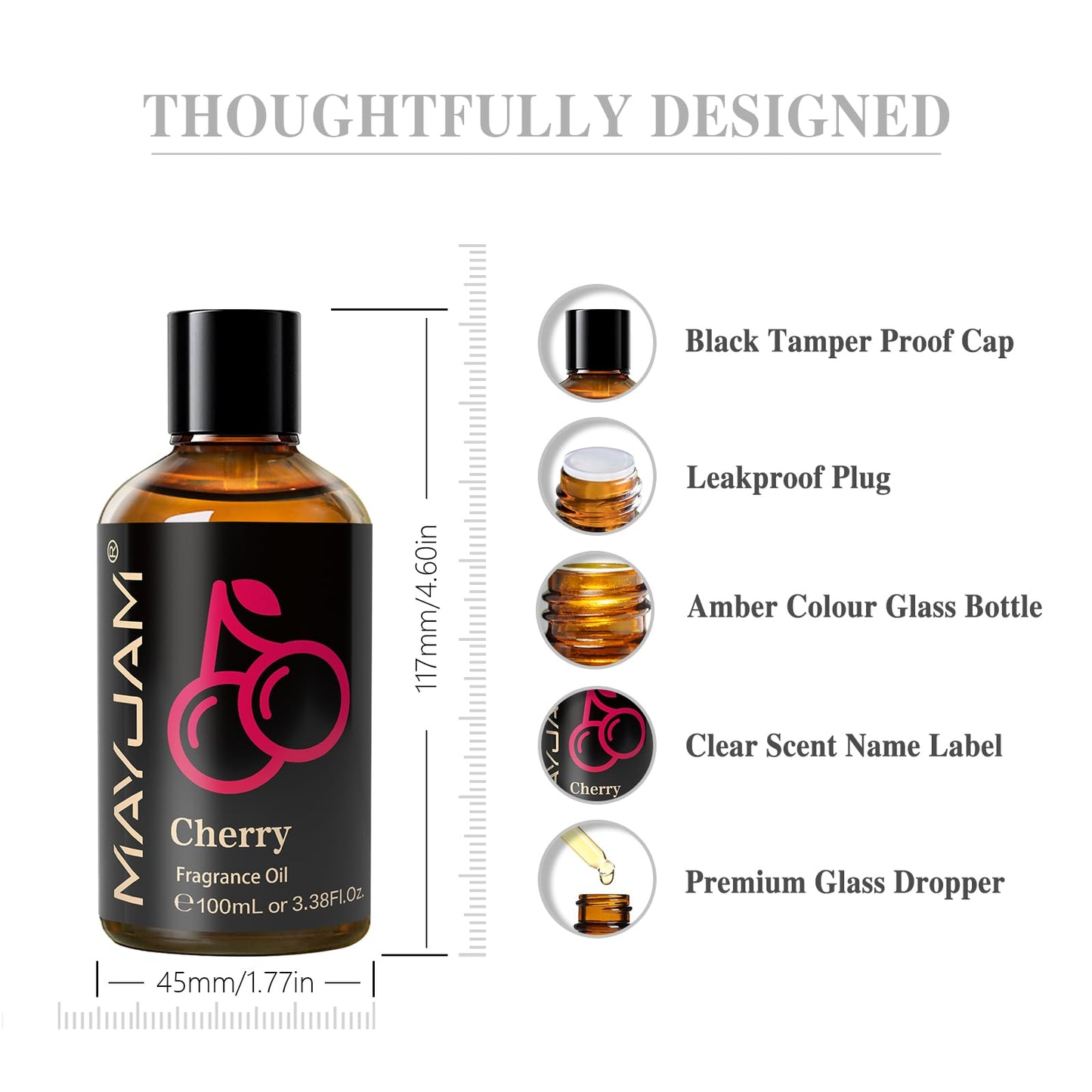 MAYJAM Cherry Fragrance Oil 100ml | Long-Lasting Diffuser Oil with Glass Dropper