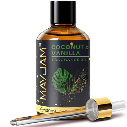 MAYJAM Coconut & Vanilla Fragrance Oil 100ml – Glass Dropper for Diffusers, Soap & Candle Making