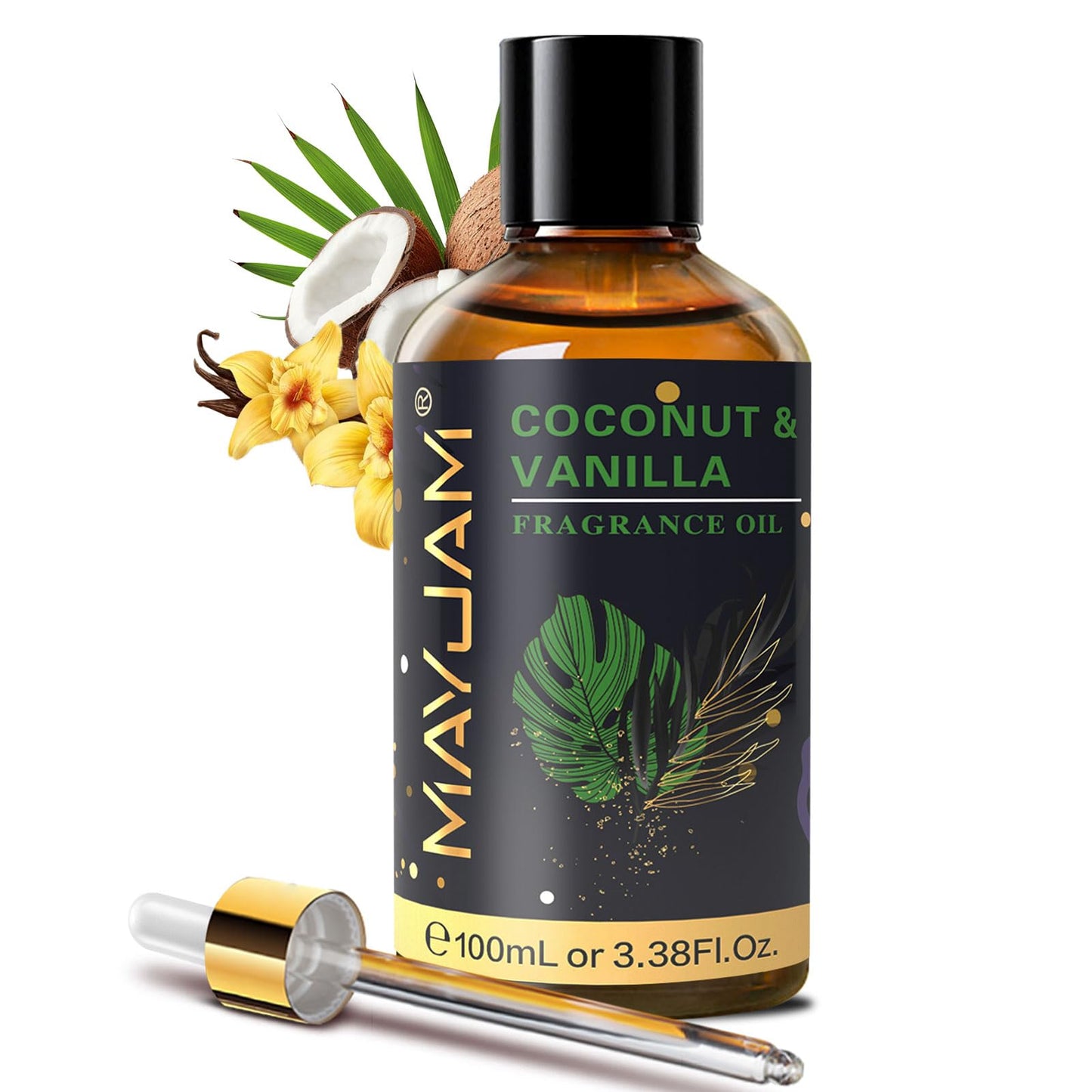 MAYJAM Coconut & Vanilla Fragrance Oils – 100ml Amber Glass Bottle with Dropper