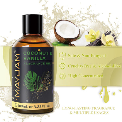 MAYJAM Coconut & Vanilla Fragrance Oils – 100ml Amber Glass Bottle with Dropper