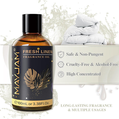 MAYJAM Fresh Linen Fragrance Oil 100ml – Glass Dropper, Diffuser Essential Oil for Home | Long-Lasting Scent for Diffusers, Soap & Candle Making