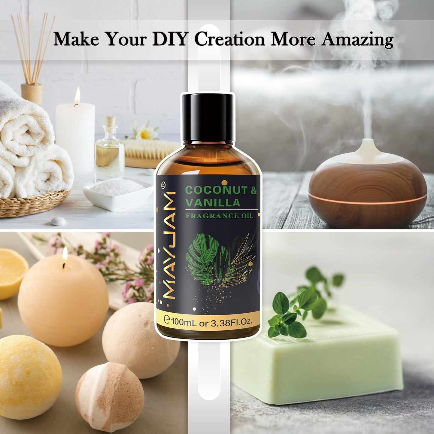 MAYJAM Coconut & Vanilla Fragrance Oils – 100ml Amber Glass Bottle with Dropper