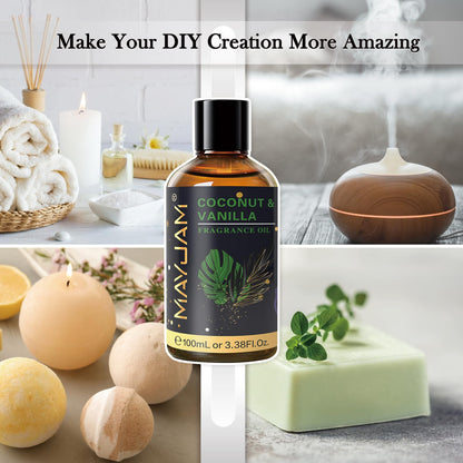 MAYJAM Coconut & Vanilla Fragrance Oils – 100ml Amber Glass Bottle with Dropper