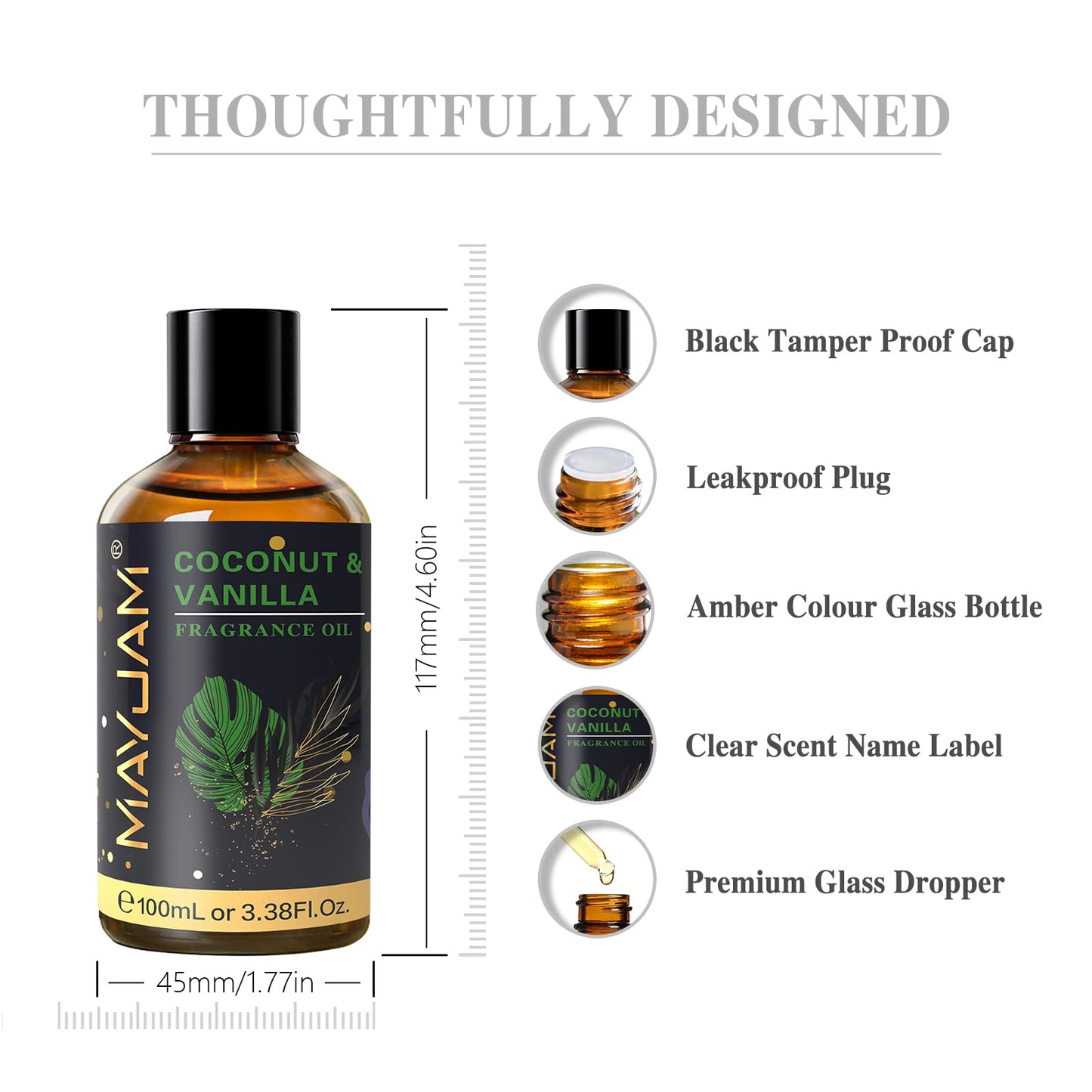 MAYJAM Coconut & Vanilla Fragrance Oils – 100ml Amber Glass Bottle with Dropper