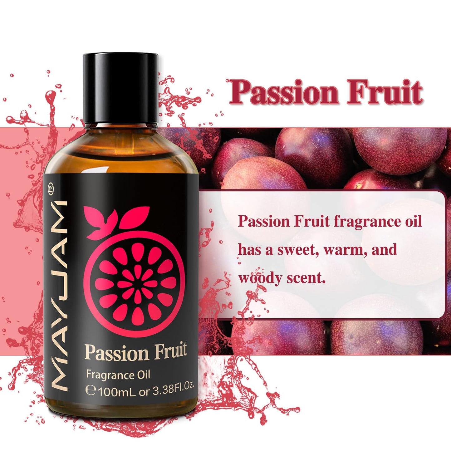 MAYJAM Passion Fruit Fragrance Oil 100ml - Amber Bottle, Diffusers & DIY