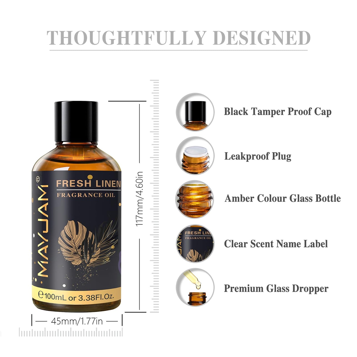 MAYJAM Fresh Linen Fragrance Oil 100ml – Glass Dropper, Diffuser Essential Oil for Home | Long-Lasting Scent for Diffusers, Soap & Candle Making