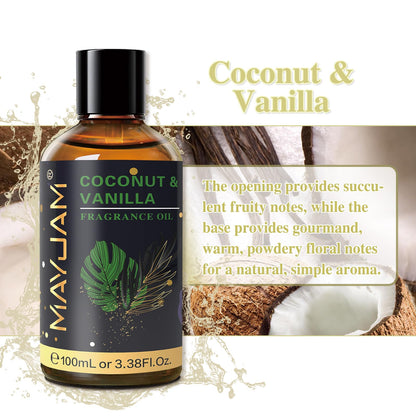 MAYJAM Coconut & Vanilla Fragrance Oil 100ml – Glass Dropper for Diffusers, Soap & Candle Making