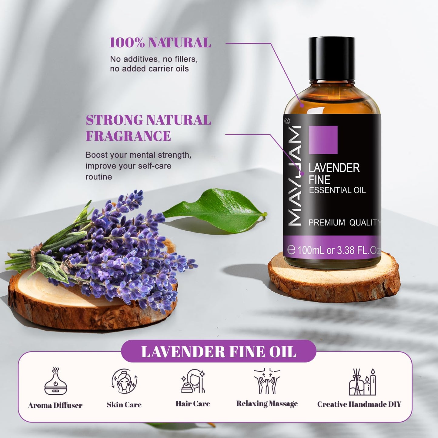 MAYJAM Lavender Fine Essential Oil 100ml | Diffuser, Massage, Skin & Hair Care