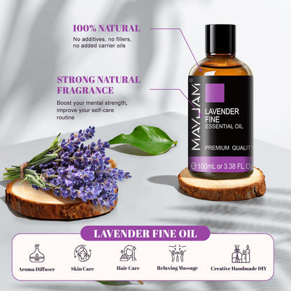 MAYJAM Lavender Fine Essential Oil 100ml | Diffuser, Massage, Skin & Hair Care