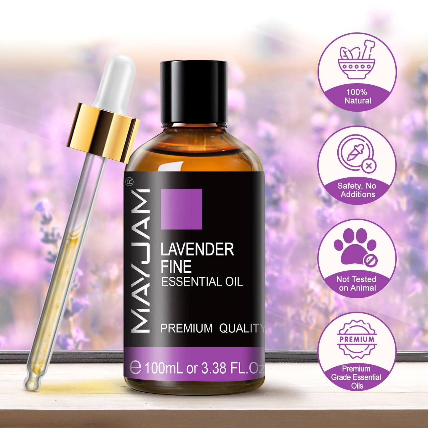 MAYJAM Lavender Fine Essential Oil 100ml | Diffuser, Massage, Skin & Hair Care