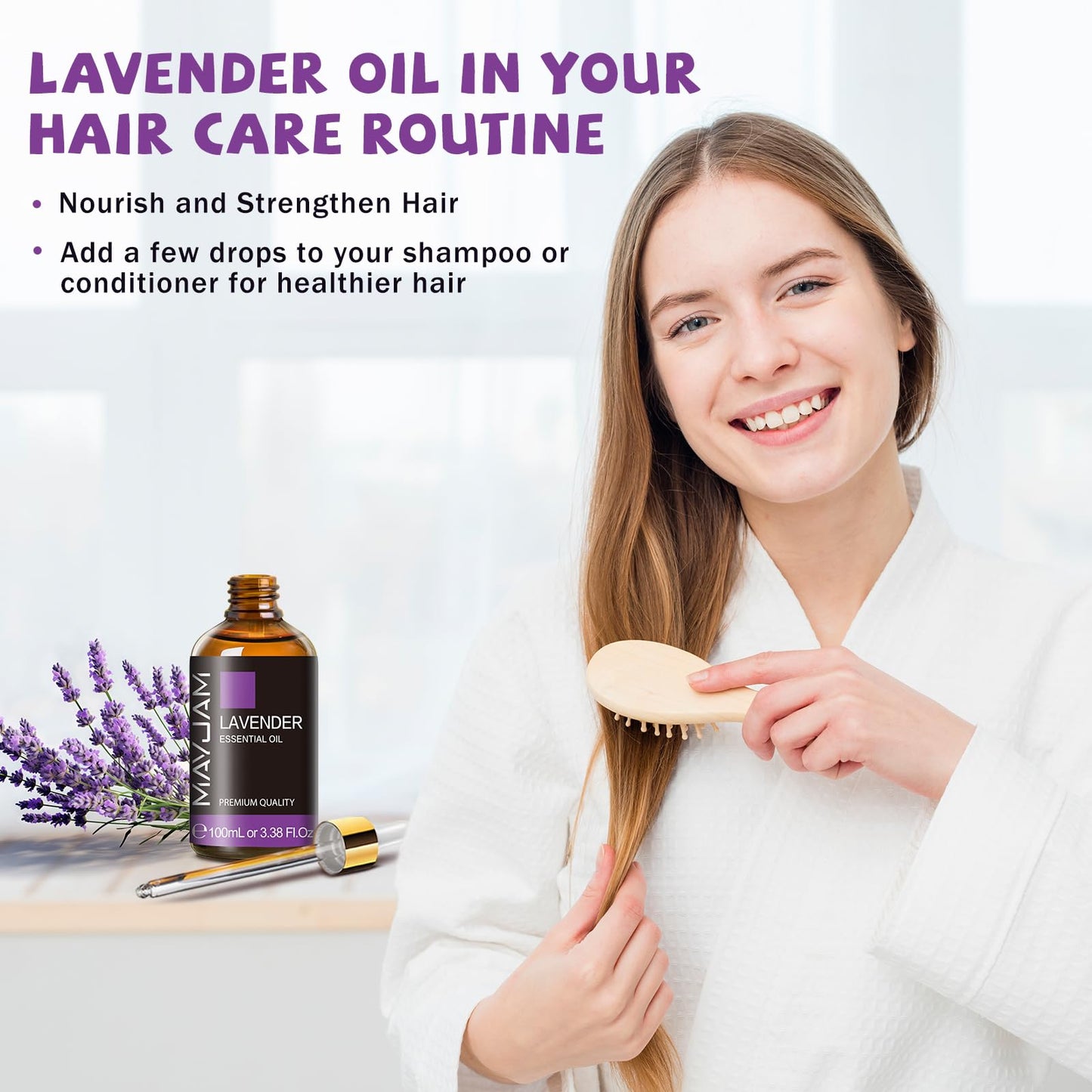 MAYJAM Lavender Essential Oil for Diffusers - 3.38 fl oz (100 ml) - Lavender Oil for Skin, Hair, Massage, Aromatherapy, Soap & Candle Making