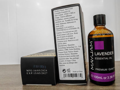 MAYJAM Lavender Essential Oil for Diffusers - 3.38 fl oz (100 ml) - Lavender Oil for Skin, Hair, Massage, Aromatherapy, Soap & Candle Making