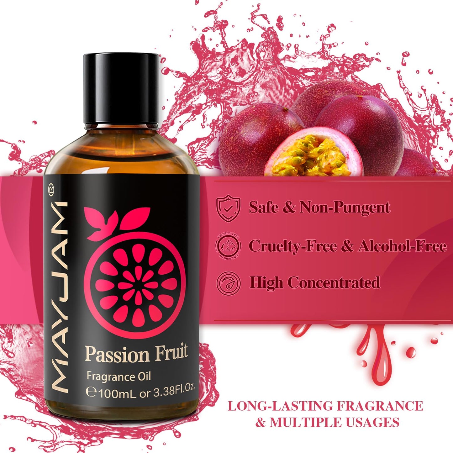 MAYJAM Passion Fruit Fragrance Oil 100ml - Amber Bottle, Diffusers & DIY