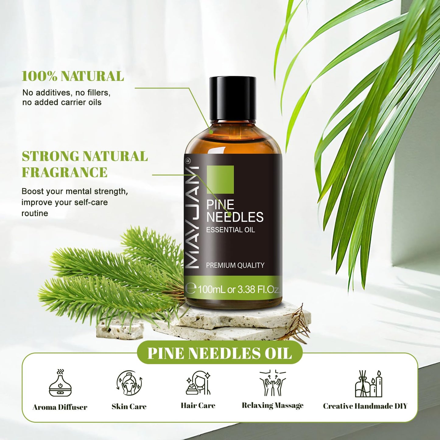 MAYJAM Pine Needles Essential Oil - Huge 3.38 Fl.oz - Premium Grade for Home Diffusers, Skin Care, Soap & Candle Making